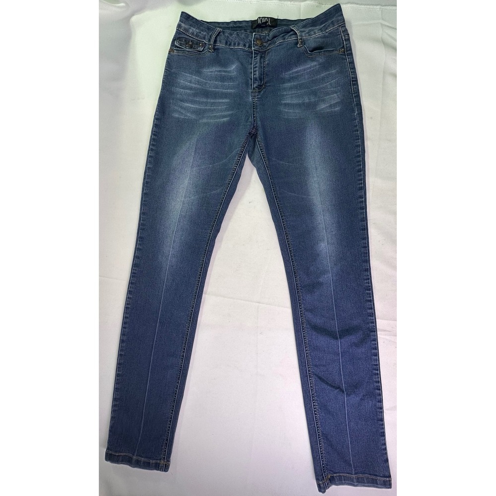 1010 Jeans Womens 12 Blue Stretch Denim Skinny Leg Flap Back Pocket Whiskering‎